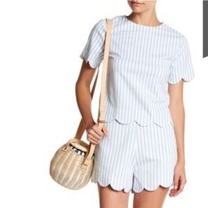 ENGLISH FACTORY striped shorts w/ scalloped detail